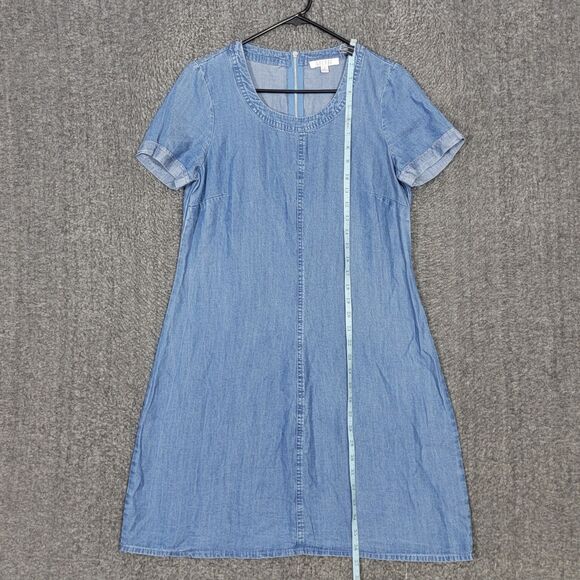 Spense Dress Womens S Blue Chambray Short Sleeve Scoop Neck Knee Length Shift - Picture 3 of 12